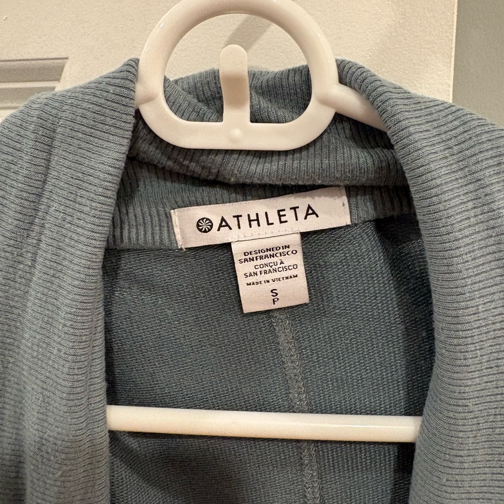 Athleta Dusty Blue Ribbed Knit Jacket
